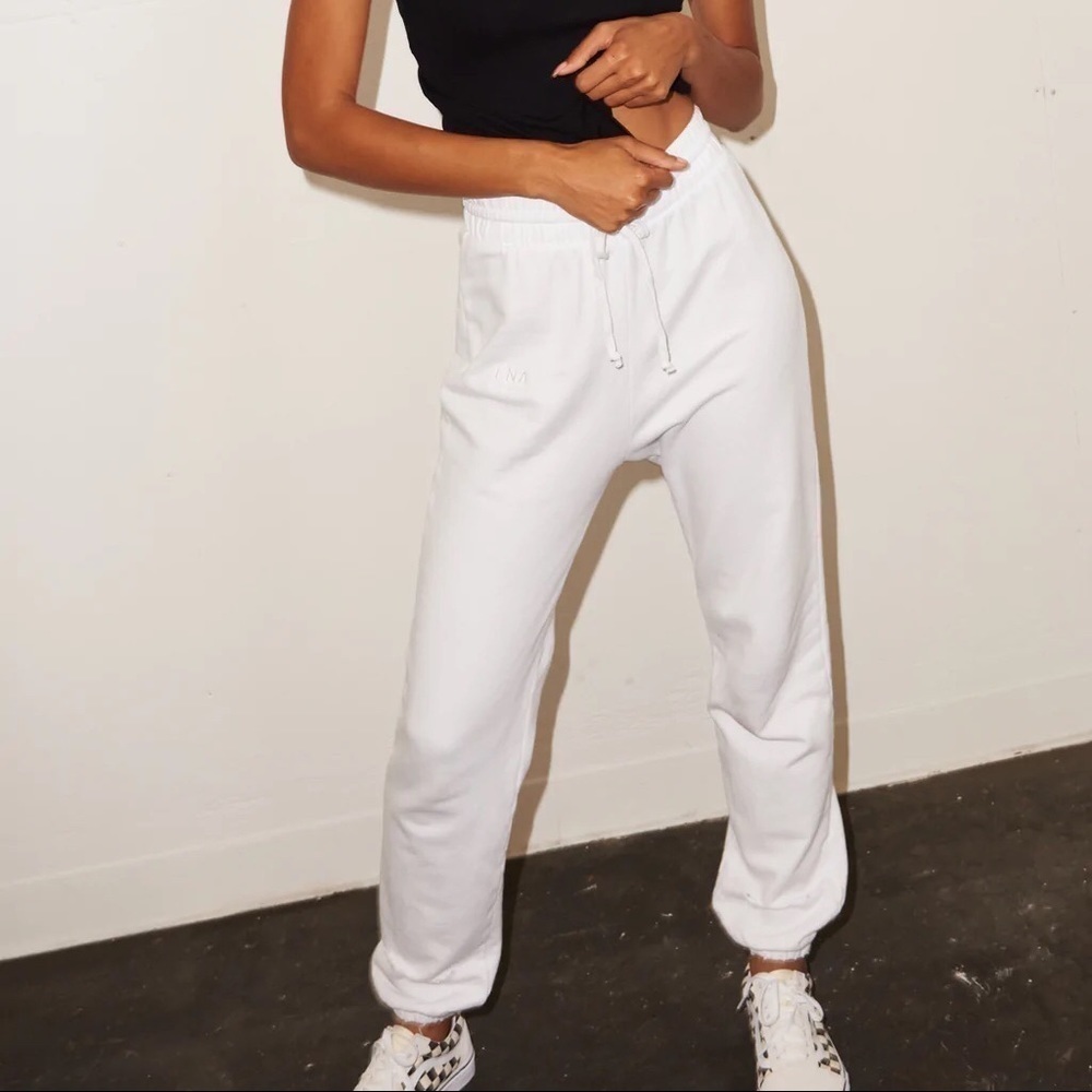 Revolve LNA Cut Out Sweatpants Joggers in White M NWT